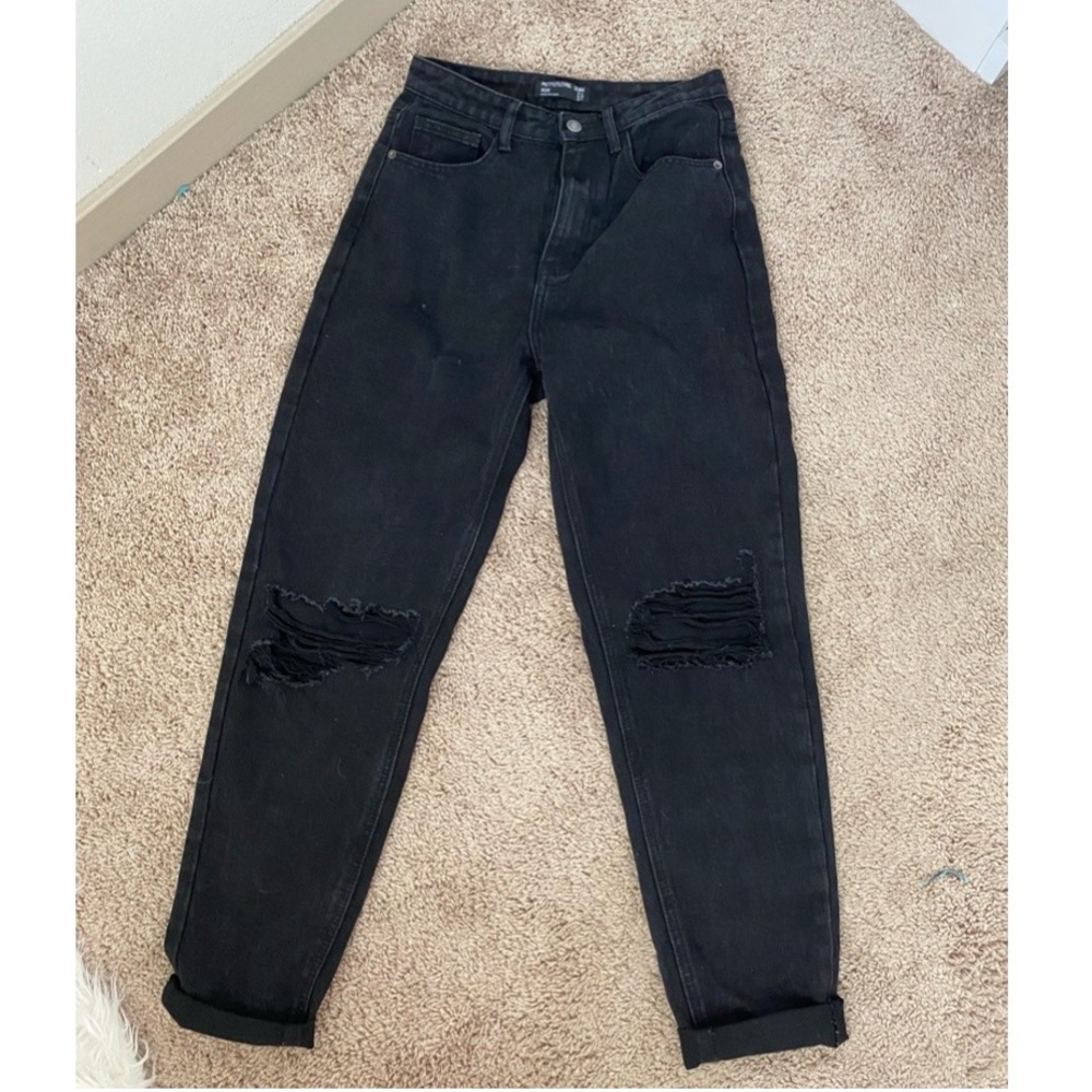 PLT High Waisted Black Knee Rip Boyfriend Jeans